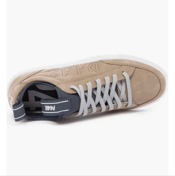 P448 Beige Soho Leather Sneakers Shoes Size 10.5 New Made In Italy